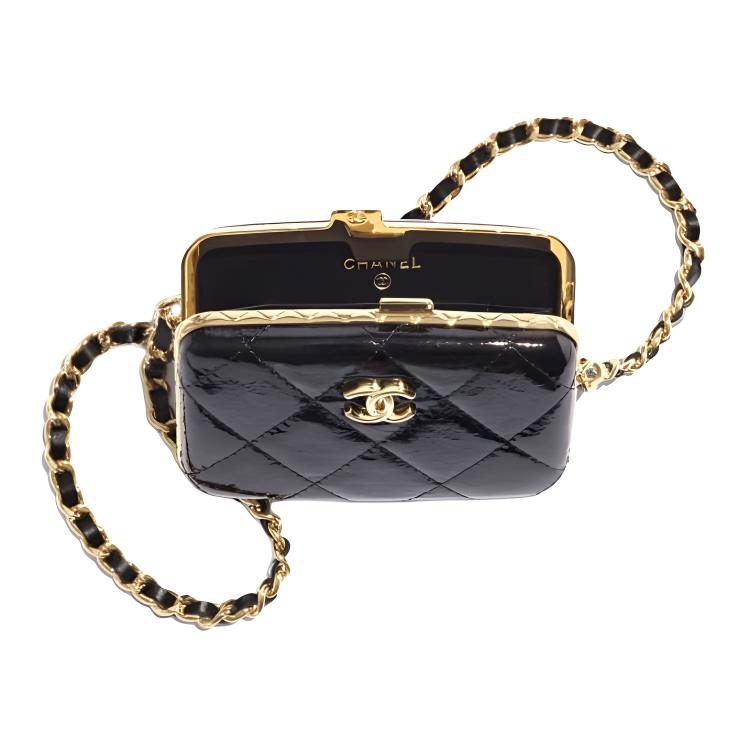 CHANEL Черная женская сумка через плечо малого размера из овчины косметичка — фото 3