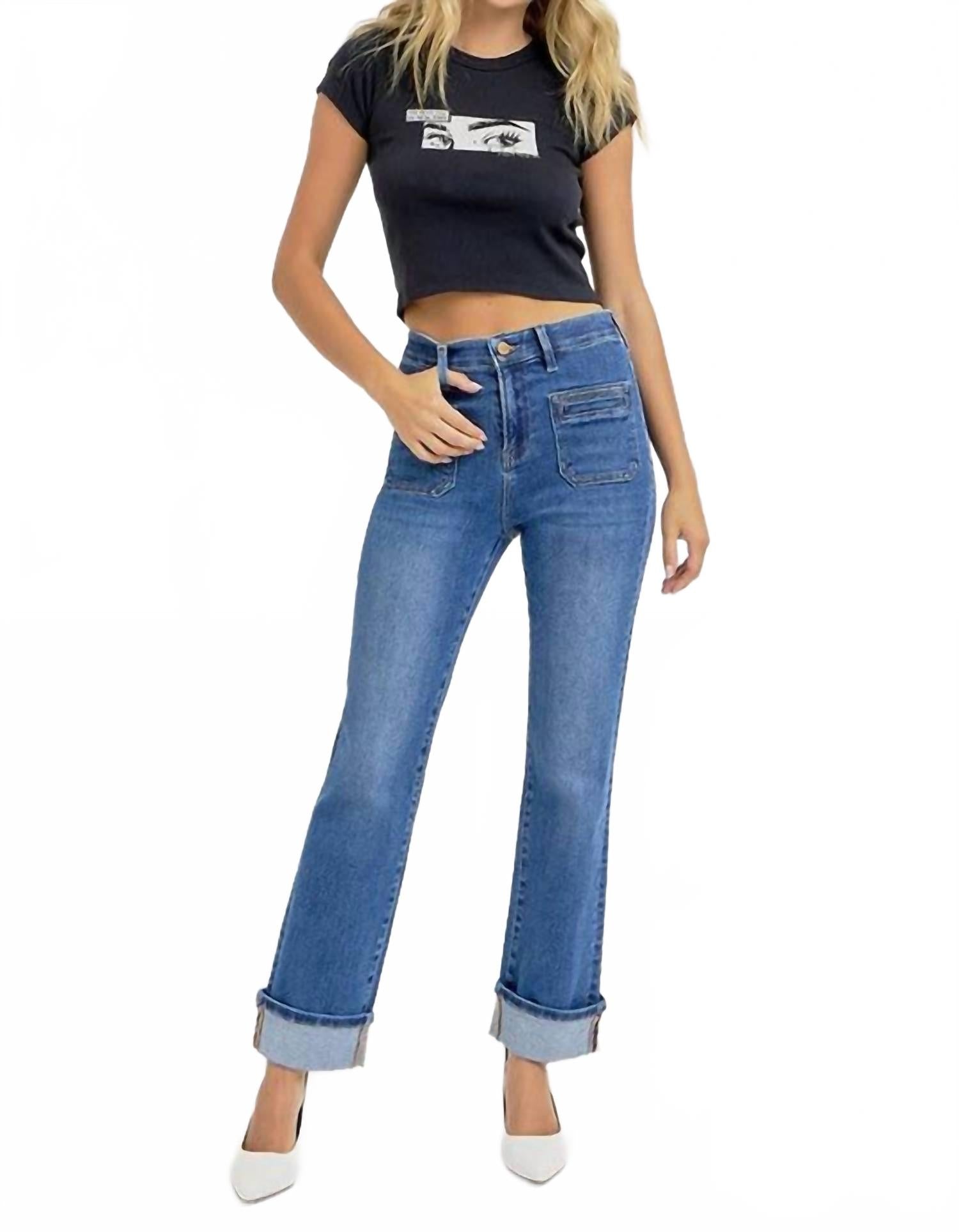 

Брюки Eb с высокой талией и накладными карманами спереди, синие Risen, синий