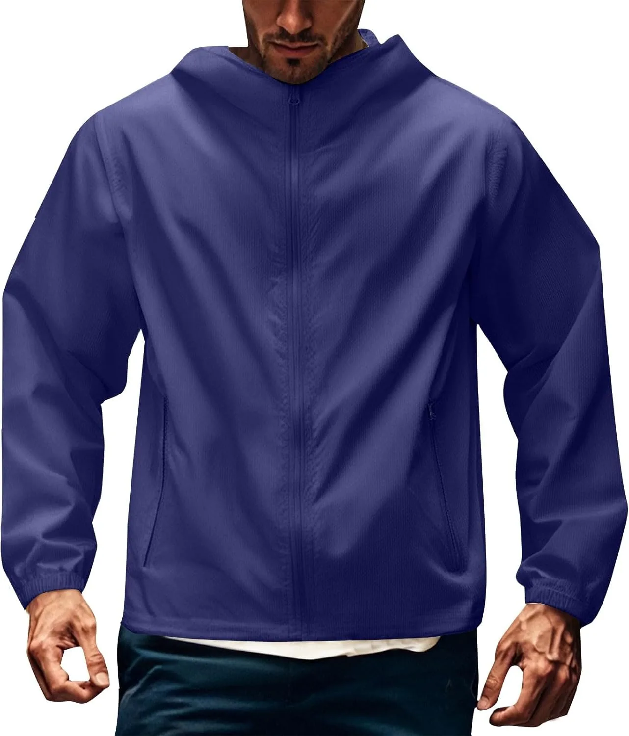 

Мужская толстовка с капюшоном для защиты от солнца, Regular Fit, с длинным рукавом и молнией, Plus Size