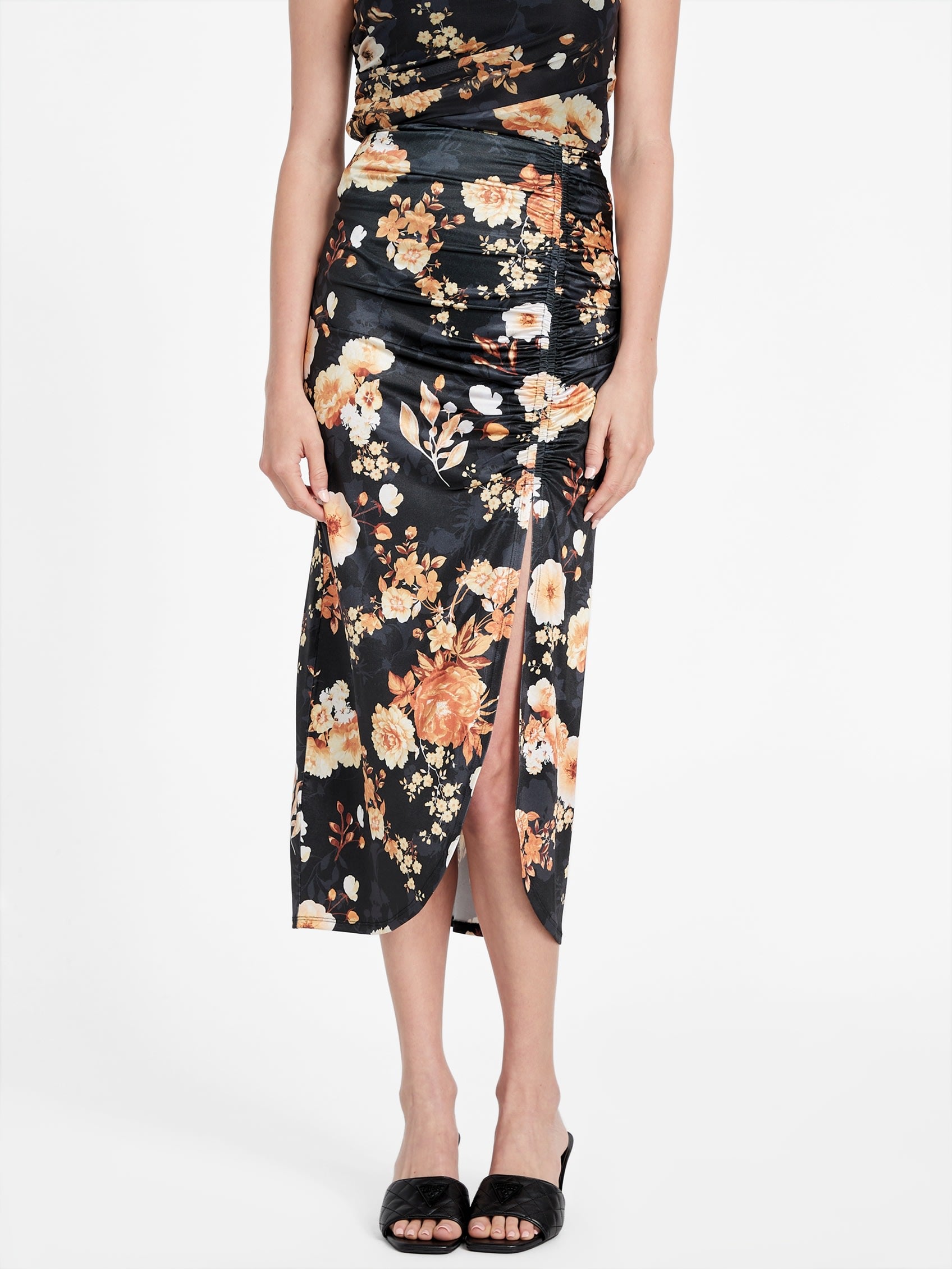 

Юбка миди с принтом Micol Guess Factory, цвет transitional jet black mu