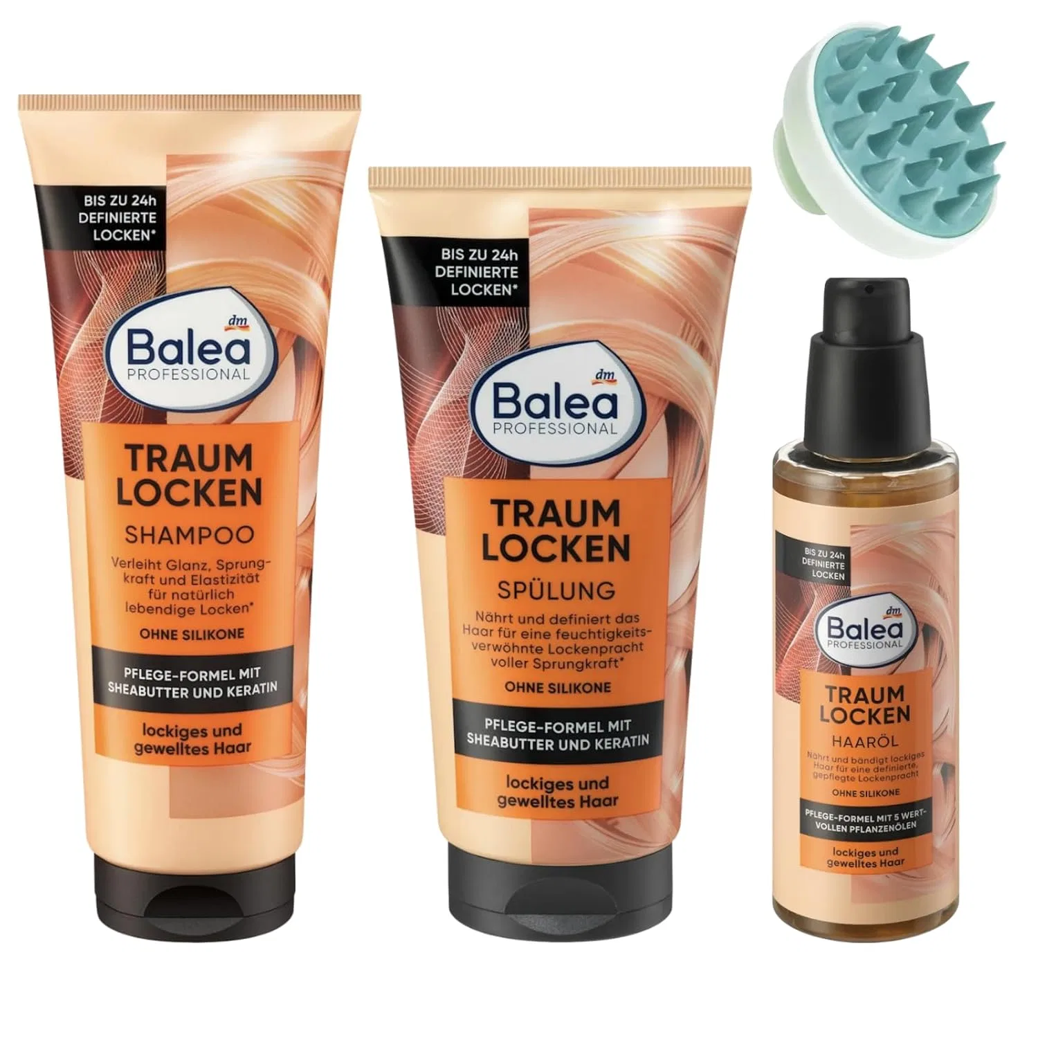 Набор для кудрявых волос Balea Professional Dream Curls (шампунь, кондиционер, масло, щетка) Balea Professional