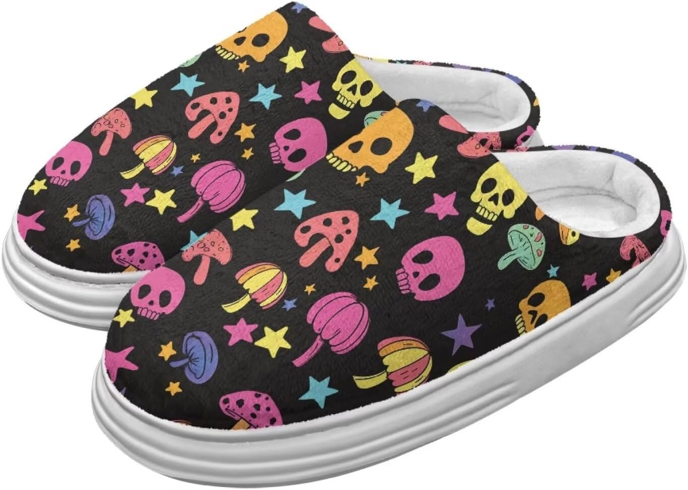 

Милые пушистые домашние тапочки для женщин и мужчин, мягкие плюшевые теплые праздничные тапочки, зимние уютные тапочки для спальни, размеры США 4-10 Chririnla, Trippy Mushroom Skull