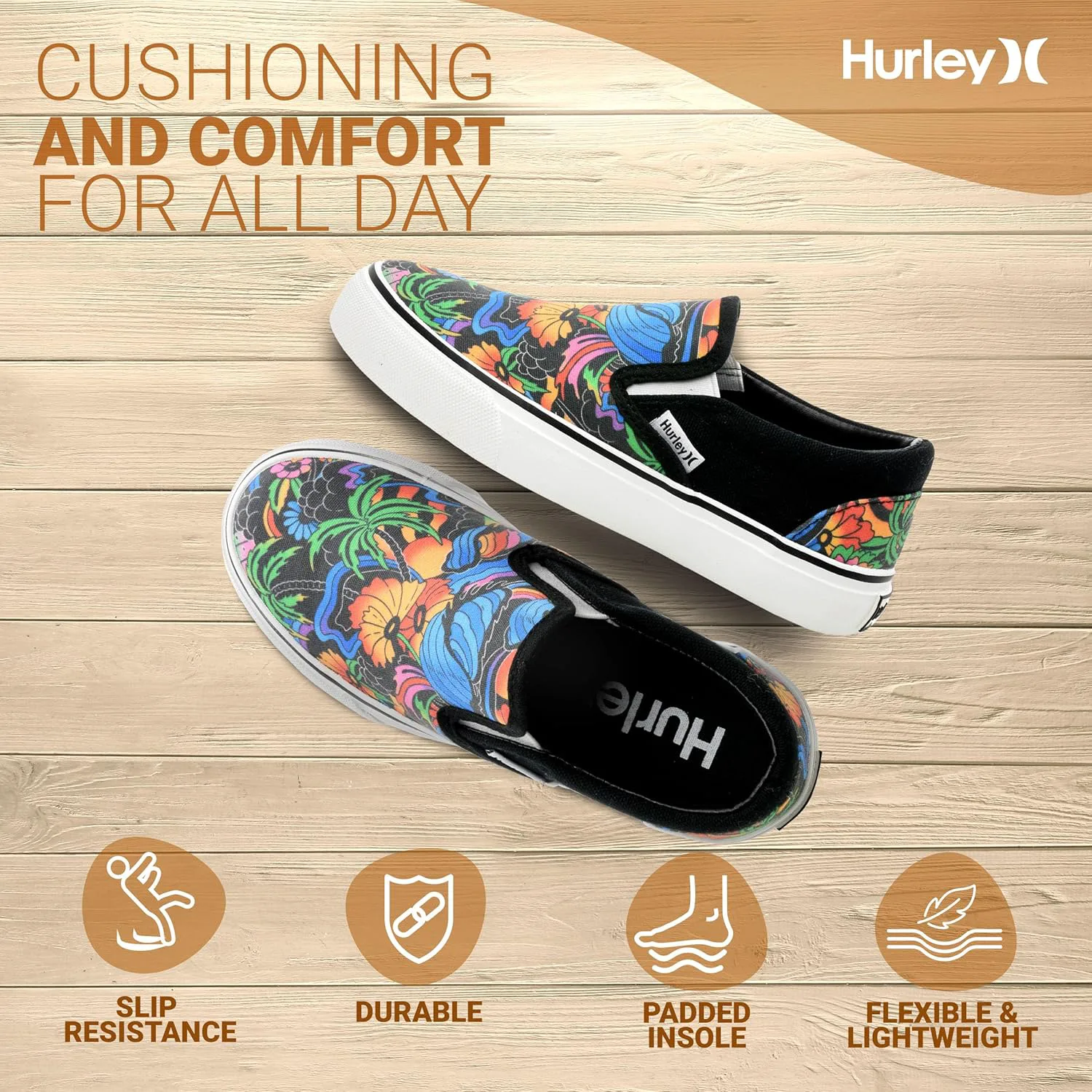Детские слипоны Hurley из холщовой ткани для скейтбординга для мальчиков и девочек - легкие низкие кроссовки для скейтбординга для детей — фото 3