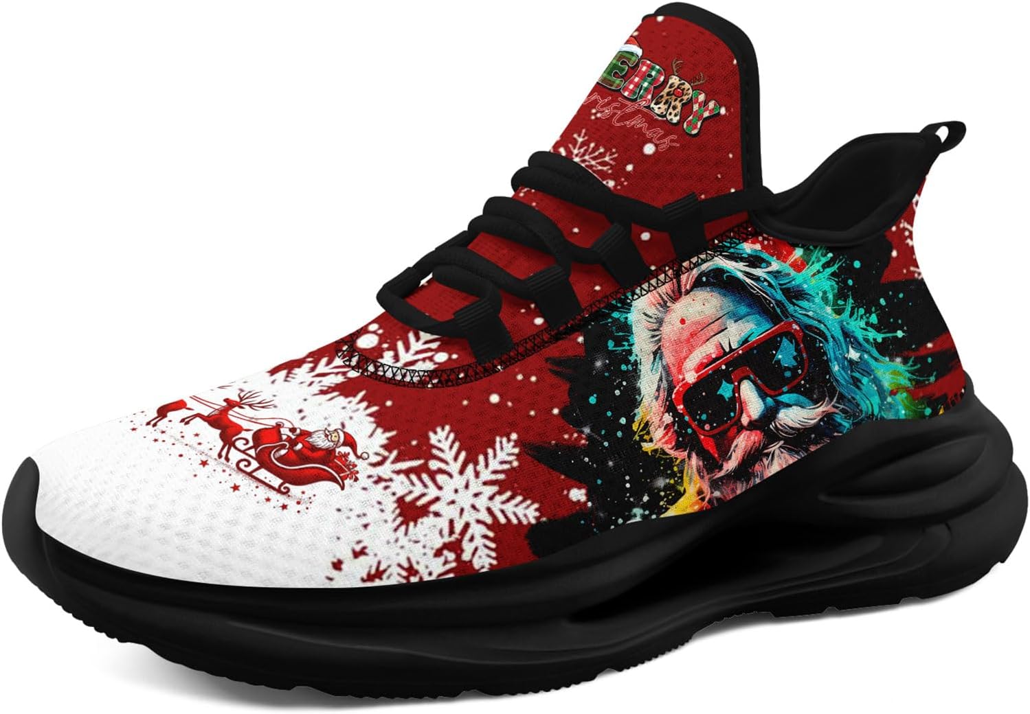 

Унисекс легкие кроссовки на Рождество с принтом Санта-Клауса, праздничные беговые кроссовки для мужчин и женщин Awsole, белый/черный/красный/синий