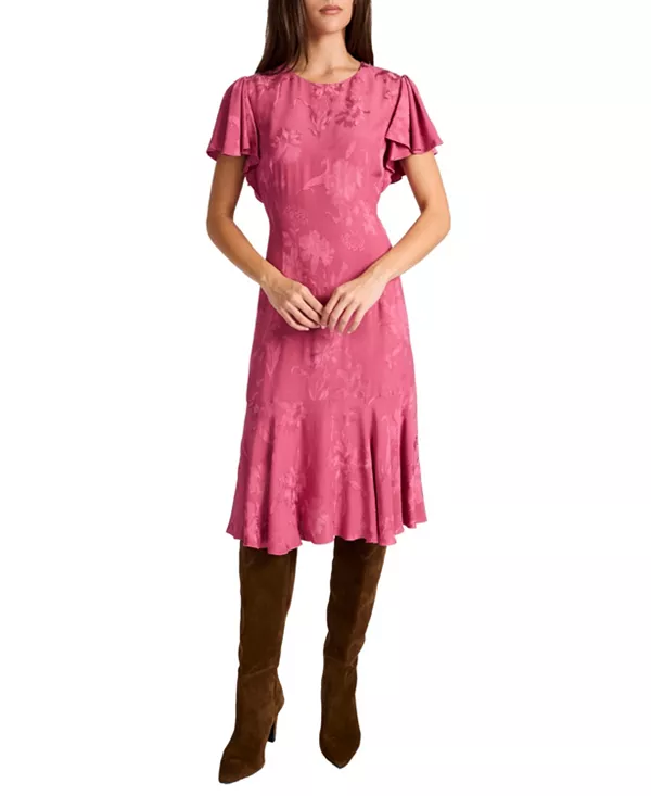 

Платье-Футляр Grazia с рукавами-крылышками, выполненное из жаккарда с цветочным узором. Santorelli, розовый