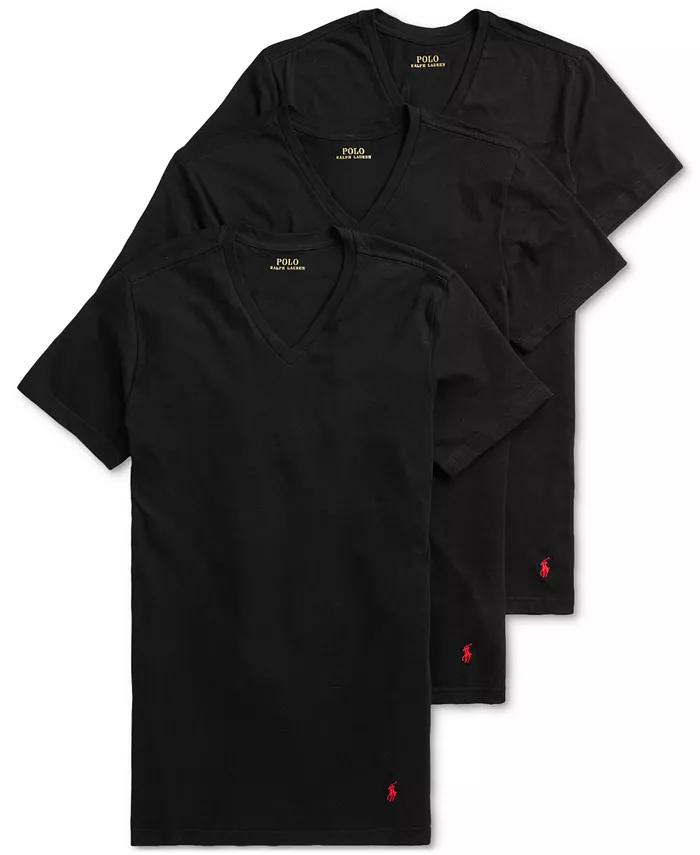 

Мужские классические майки с V-образным вырезом, 3 шт Polo Ralph Lauren, черный