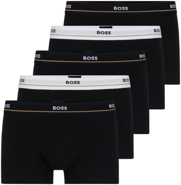 

Комплект из 5 мужских хлопковых трусов-боксеров BOSS с ярким логотипом, Dark Soil Black