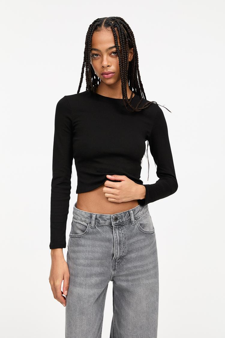 

Футболка с длинным рукавом Pull And Bear, черный