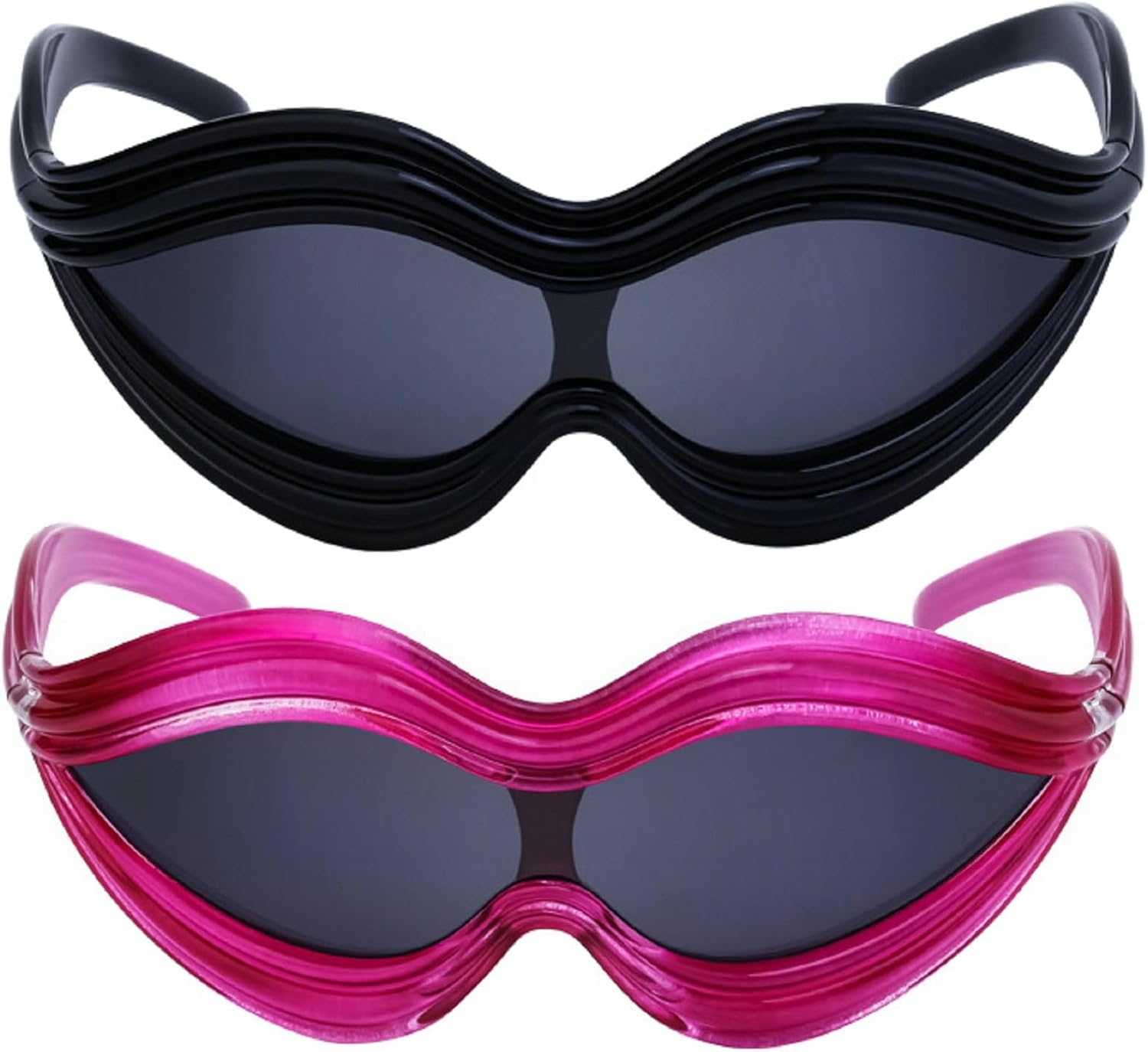 

Солнцезащитные очки с увеличенными губами для женщин, модные солнцезащитные очки Y2k для мужчин, панк-очки, цельные солнцезащитные очки, уникальные солнцезащитные очки неправильной формы mincl, 2pcs-black&rose