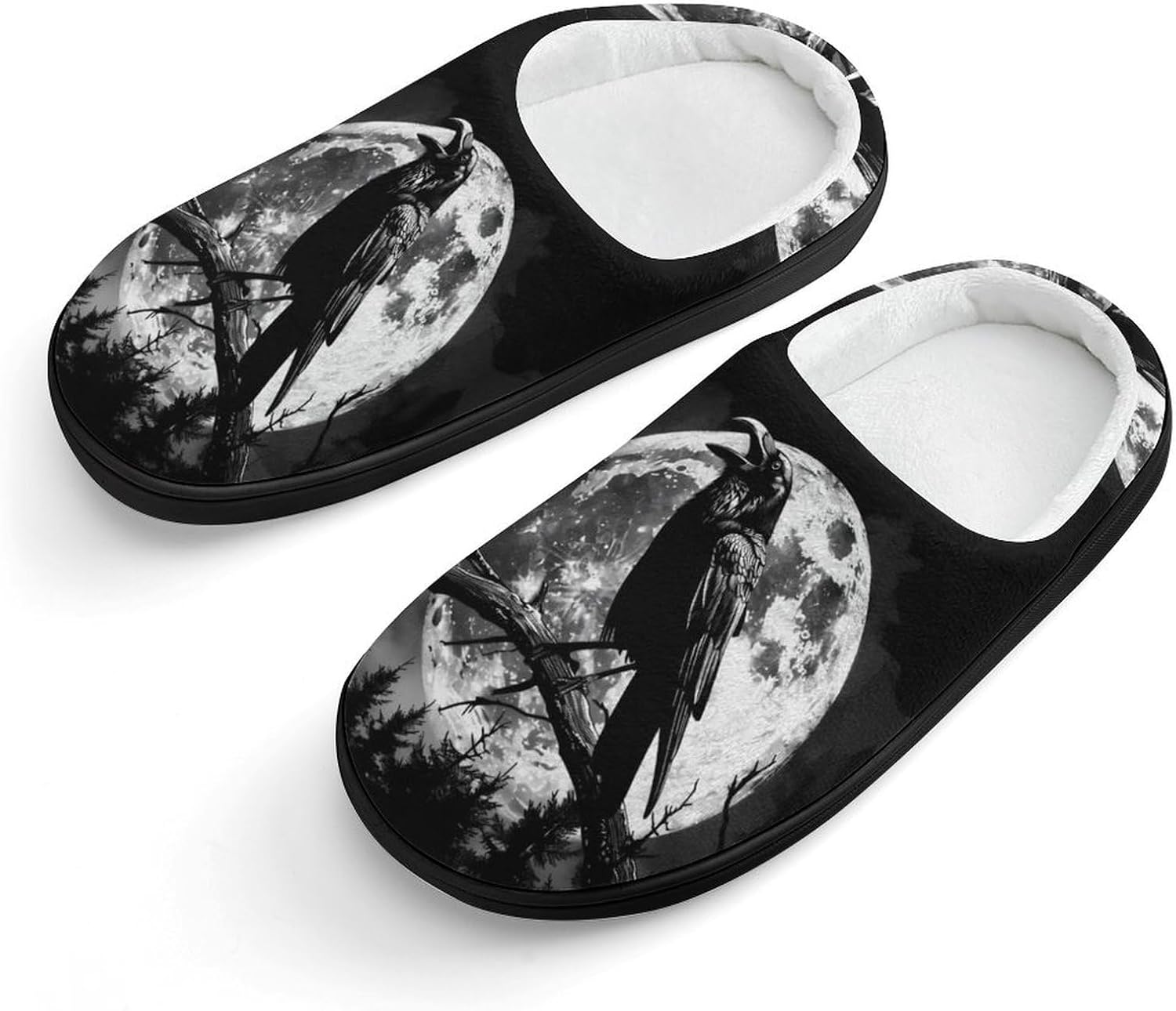 

Милые хлопковые тапочки с изображением вороны и полной луны, противоскользящие домашние тапочки с принтом для дома и улицы Generic, черный