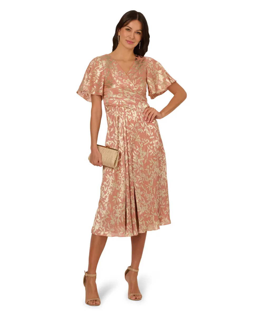 

Цветочное платье с перекрестным вырезом Adrianna Papell, золотой