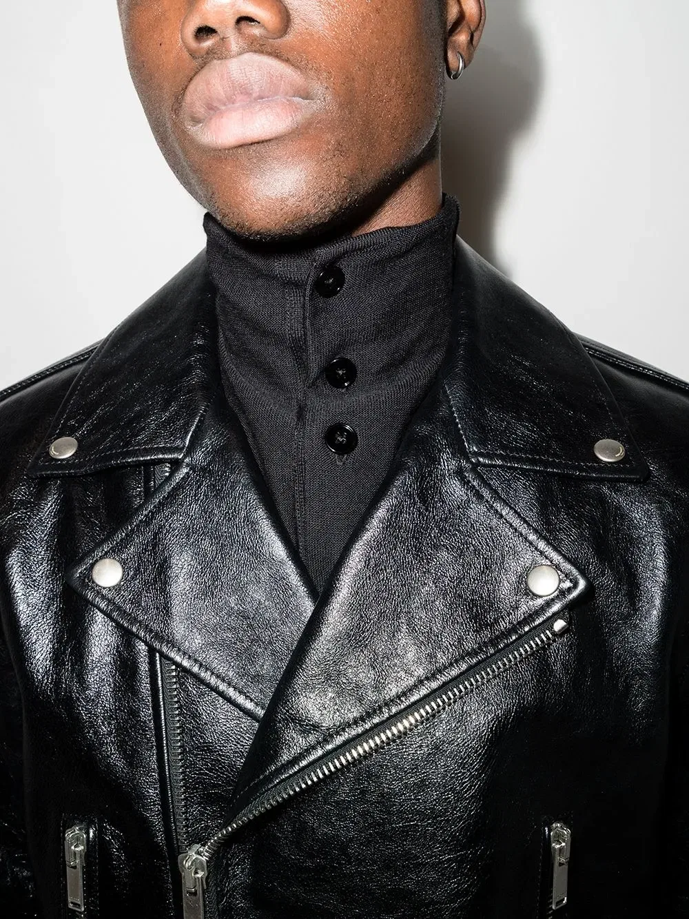 Кожаная байкерская куртка на молнии Saint Laurent, черный — фото 4
