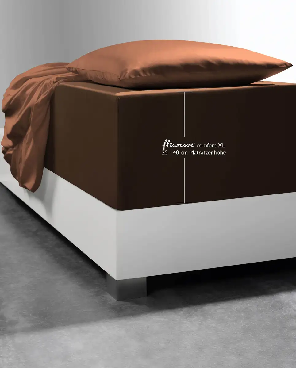 

Простыня флересс "Comfort XL", трикотаж Мако, для матрасов высотой до 40 см, простыня плоская, простыня на подгонке Fleuresse 180-200х200-220 см, 1 шт., темно-коричневый