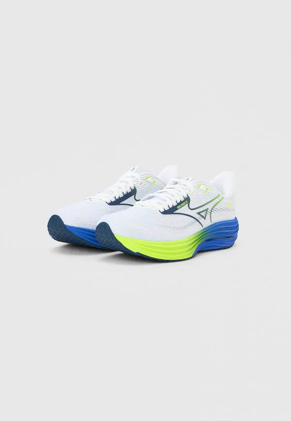 Кроссовки для бега по шоссе wave rider 29 Mizuno, White/Estate Blue/Lightning Yellow — фото 2