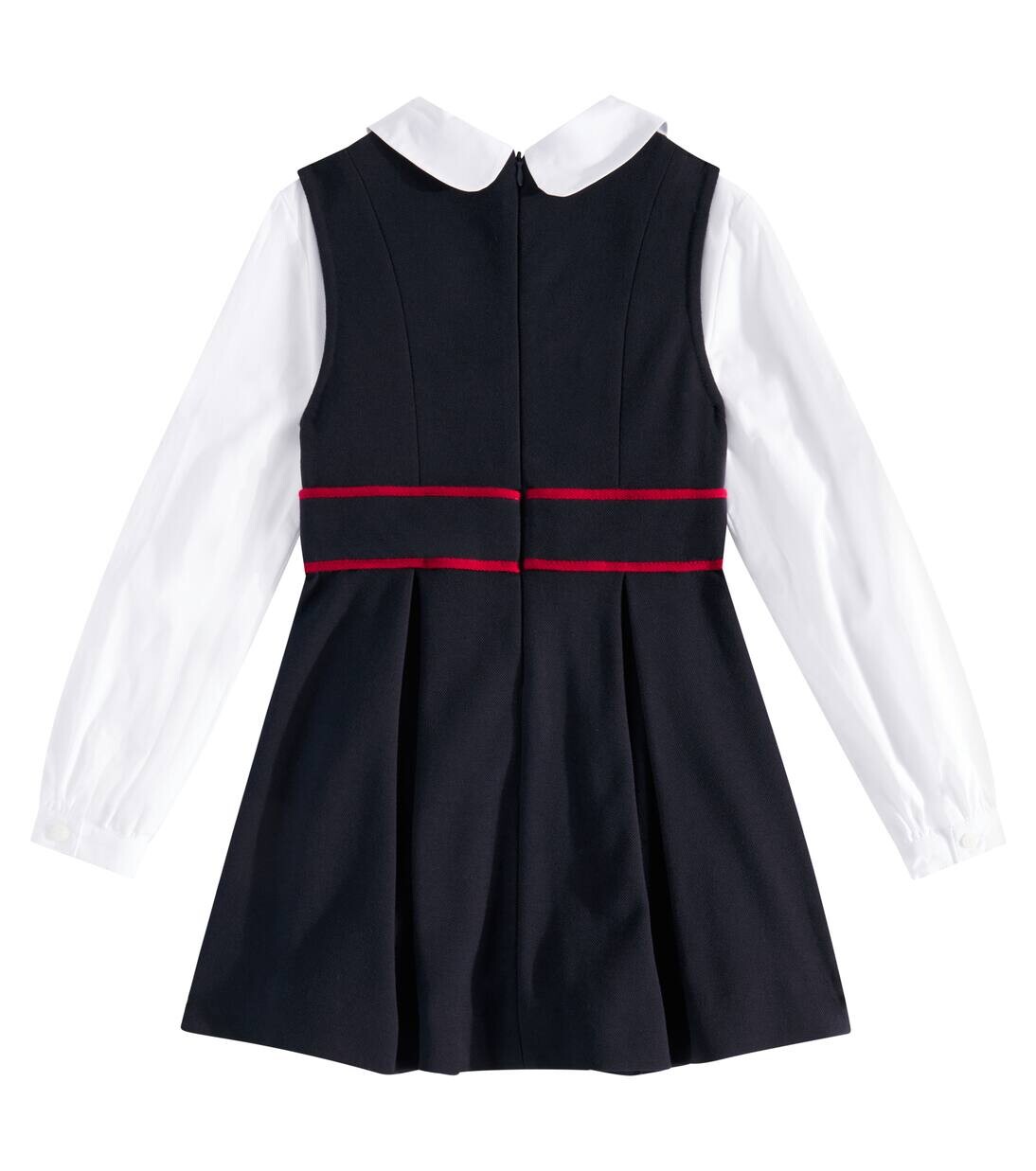 Платье из хлопчатобумажной ткани пике и поплина с логотипом Dolce&Gabbana Kids, цвет blu scurissimo 2 — фото 4