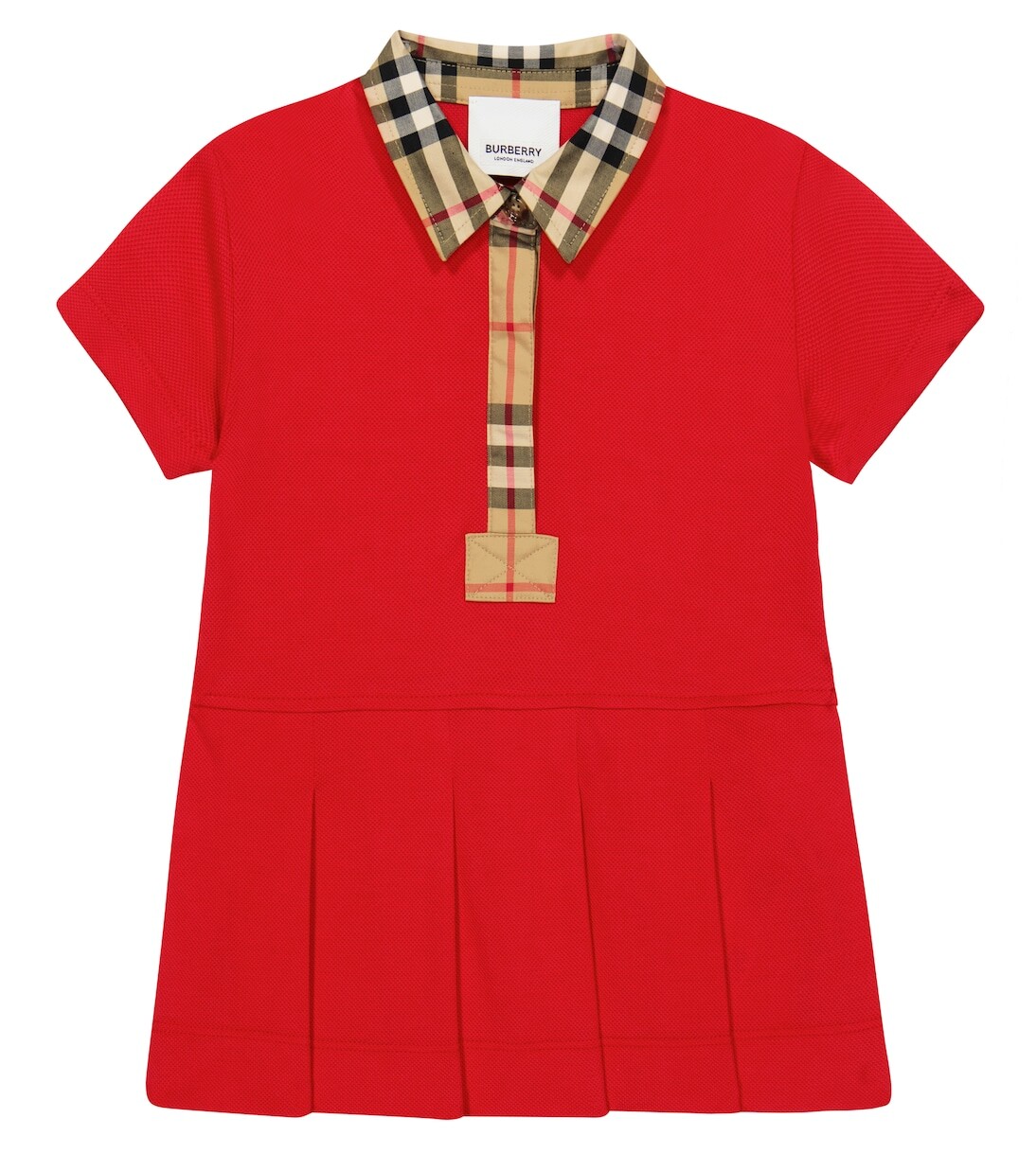 

Детское плиссированное хлопковое платье Burberry Kids, красный