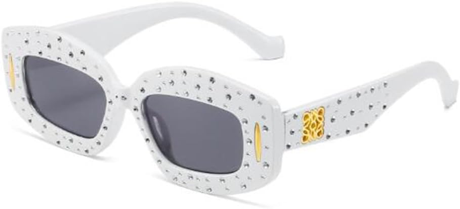 

Женские квадратные солнцезащитные очки с бриллиантовым покрытием и сверкающим звездным узором, модные и отлично сочетаются с хип-хоп очками SLCHJXS, Solid White Grey Flakes