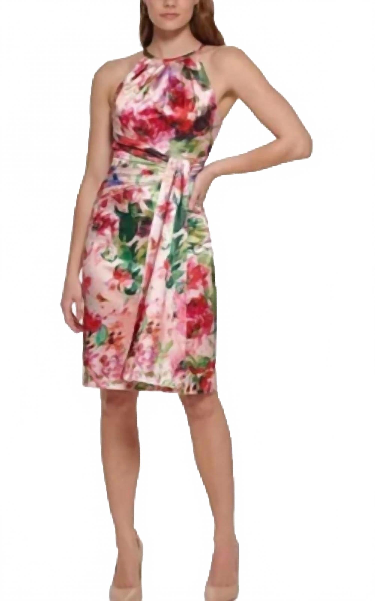 

Eliza J Женское платье с цветочным принтом и завязками на шее, нежно-розовый цвет