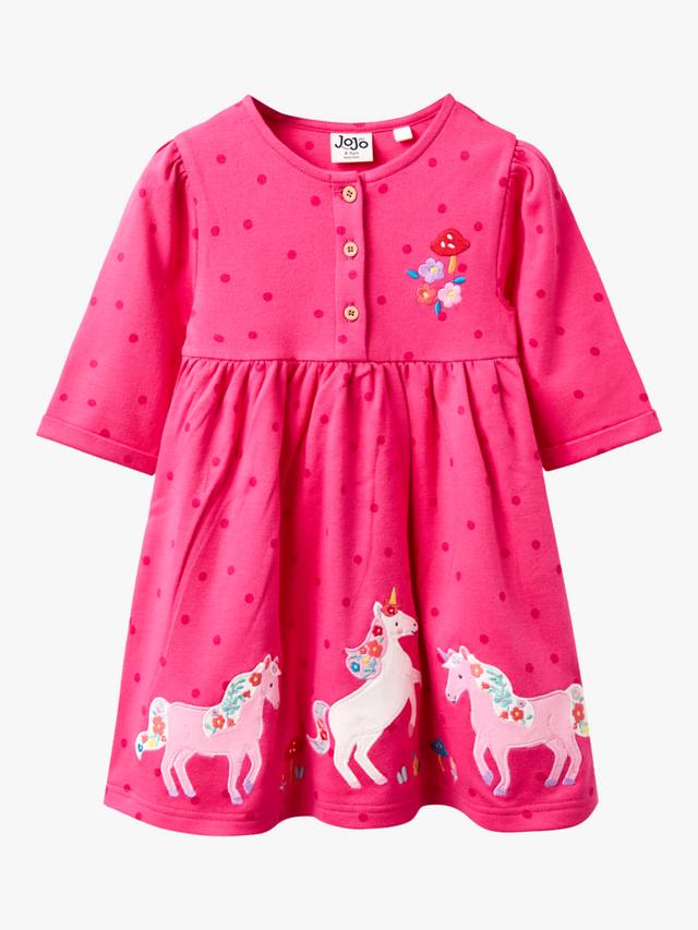 

Детское платье с единорогами и пуговицами из хлопка JoJo Maman Bébé, Fuchsia