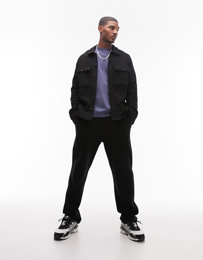

Черные тяжелые спортивные брюки с прямыми швами Topman