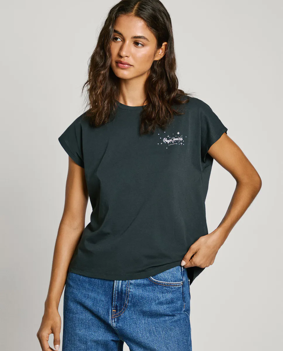 

Женская футболка свободного кроя с напечатанным логотипом Pepe Jeans, черный