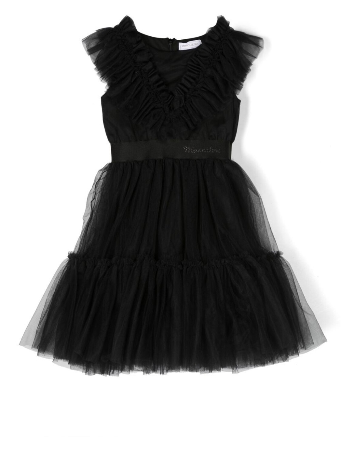 

Monnalisa logo-print ruffled dress, черный