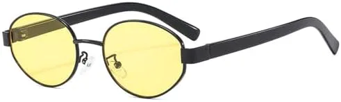 

Ретро металлические овальные солнцезащитные очки 2027 года для женщин, прозрачные линзы, защита от УФ-излучения UV400, для мужчин, в стиле панк MTZJH, Black Yellow