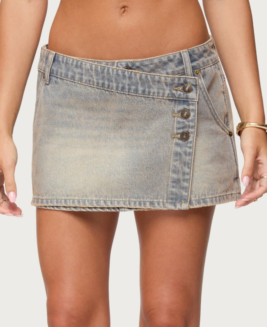 

Женская мини-юбка из денима с запахом и эффектом потертости Edikted, Blue-vintage-washed