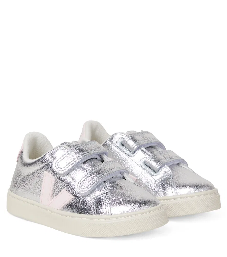 Металлизированные кожаные кроссовки Esplar Veja Kids, серебро