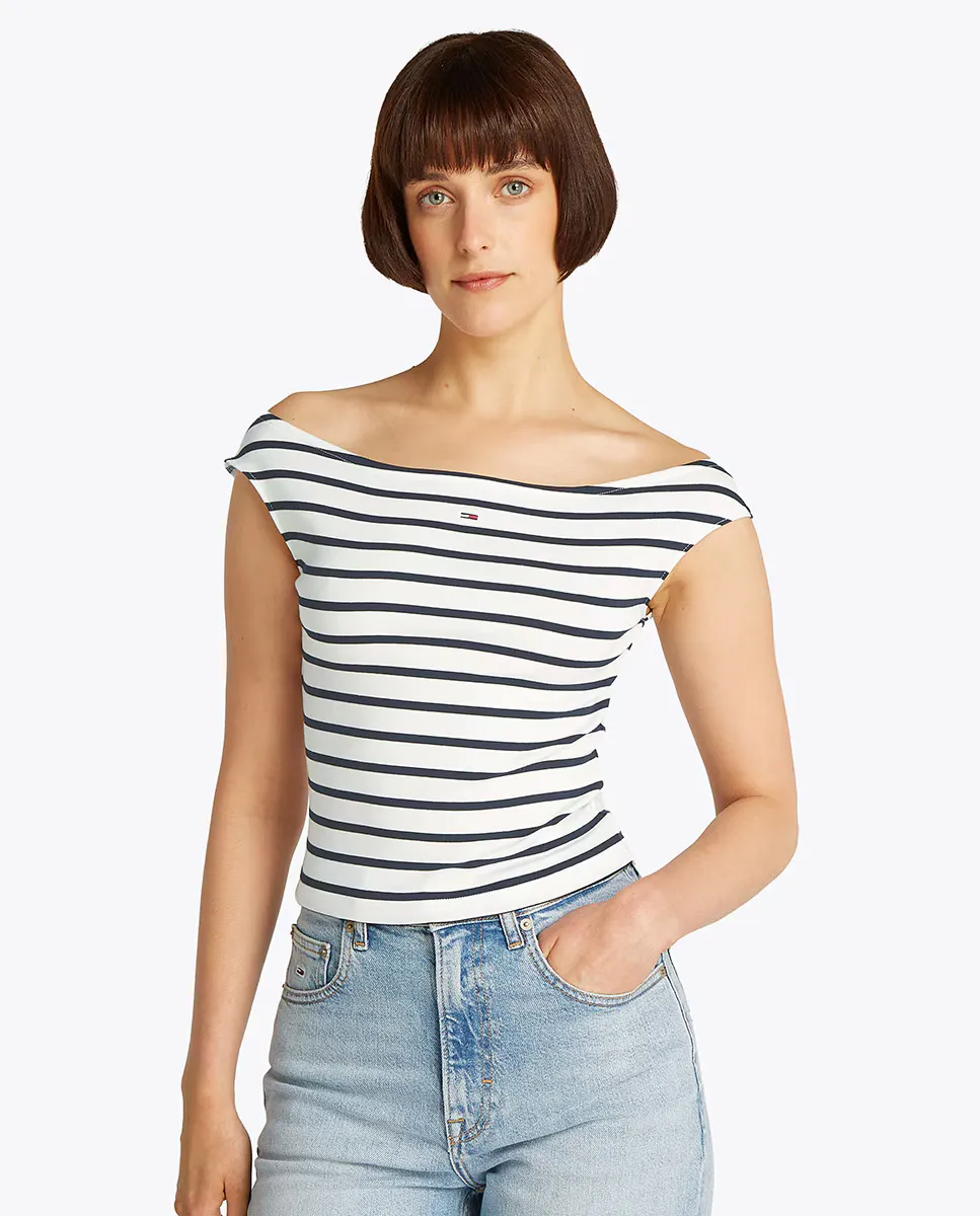 

Приталенный топ с вырезом лодочкой Tommy Jeans, белый