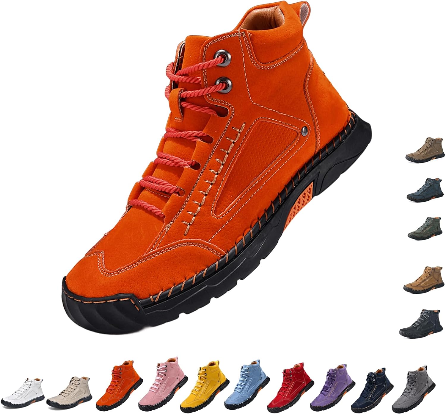 

Мужские широкие кожаные ботинки Комфортные ручной работы походные ботинки с поддержкой свода стопы, водонепроницаемые ботинки с просторным носком Generic, оранжевый