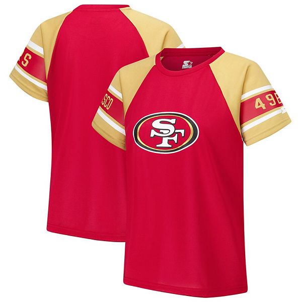 

Женский красный топ San Francisco 49ers 1st Rounder Color Block Raglan Starter