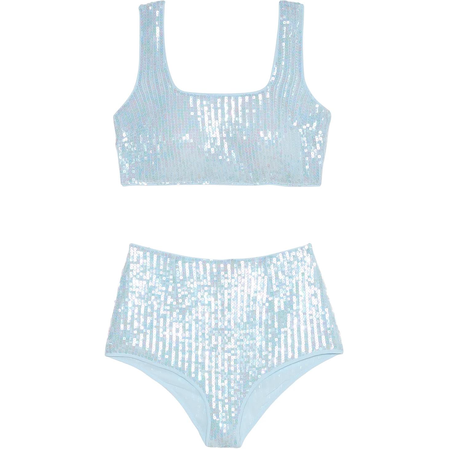 

Victoria's Secret Топ с блестками и шорты с высокой талией комплект/LB пижамный комплект женский light blue