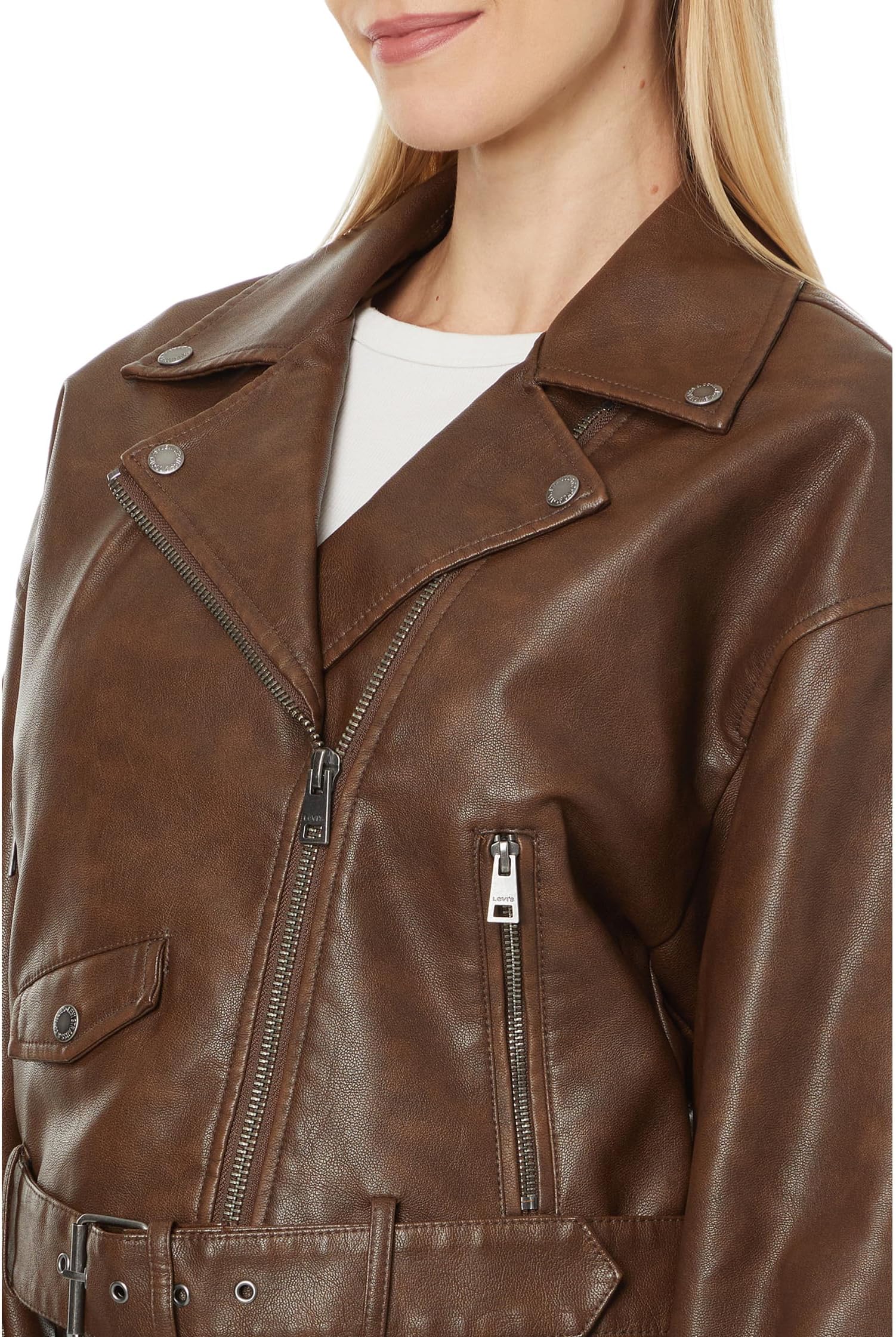 Куртка Levi's Relaxed Crop Faux Leather Moto Jacket, цвет Saddle — фото 3