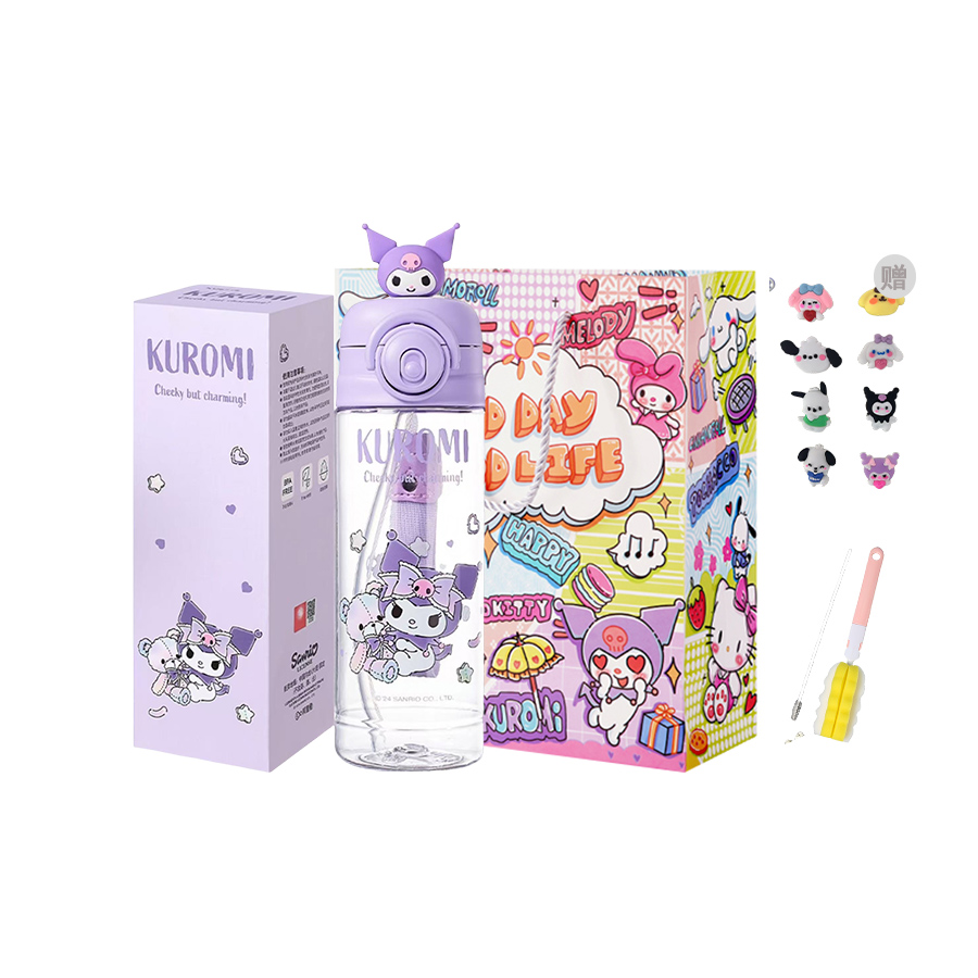 

Пластиковые стаканы Kulomi Sanrio, Kuromi Double Water Cup+Shopping Bag (Includes Cup Cleaning Brush+Straw Brush+Stickers)