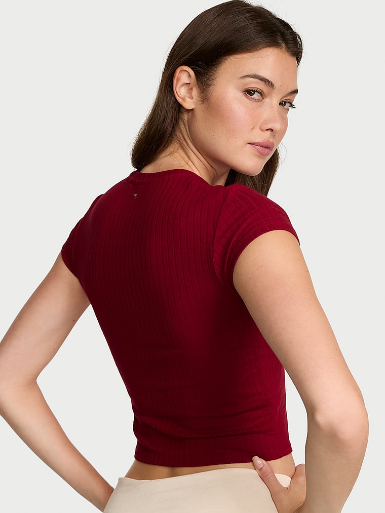 Футболка из модала с широкими ребрами Victoria'S Secret, red lacquer — фото 2