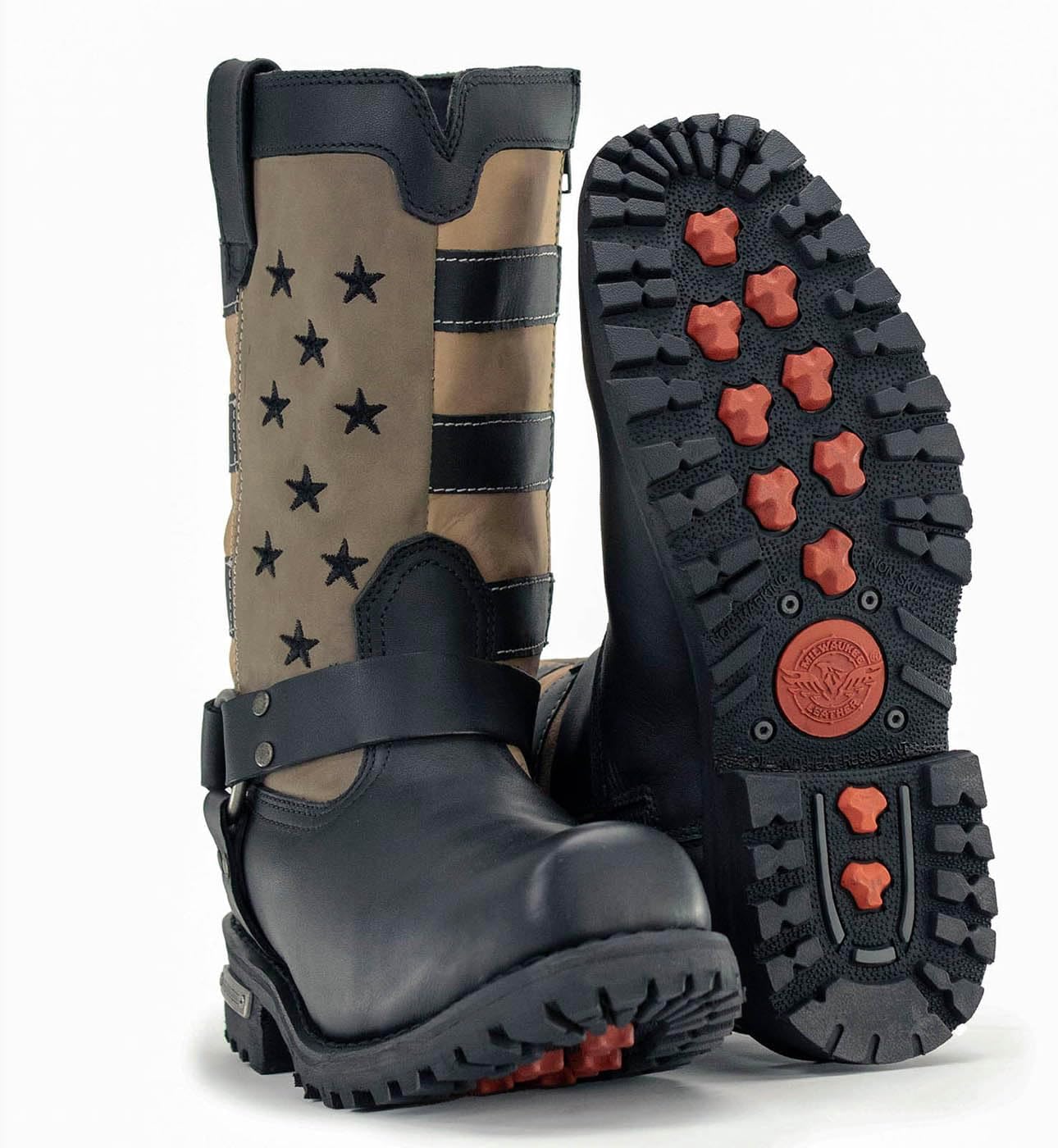 Мужские мотоциклетные ботинки Milwaukee Leather Stars and Stripes черные с коричневыми элементами MBM9045-8.5 ‎Milwaukee Leather — фото 4