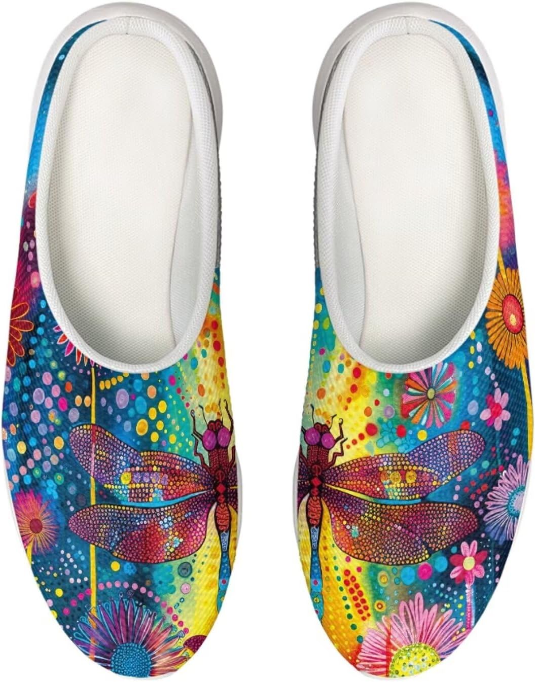 

Кроссовки-сабо Forchrinse с гавайской пальмой для мужчин и женщин, открытая пятка, легкие, дышащие, для дома, работы и спортзала, Dragonfly Flower Print