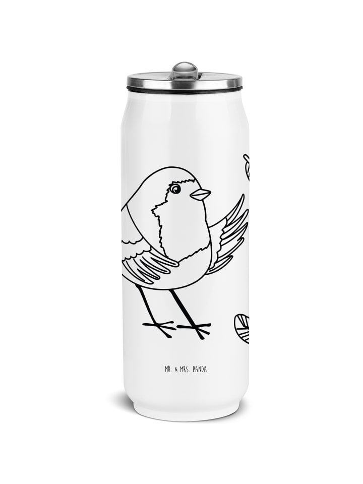 

Mr. & Mrs. Panda Бутылка для питья с изображением пера малиновки, без надписи, белого цвета