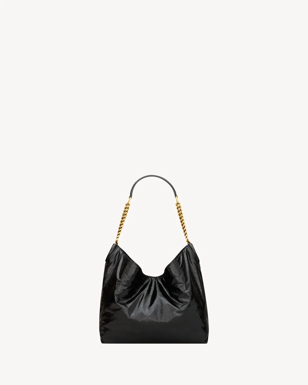 HORTENSE маленькая сумка-хобо из блестящей кожи SAINT LAURENT, черный — фото 3