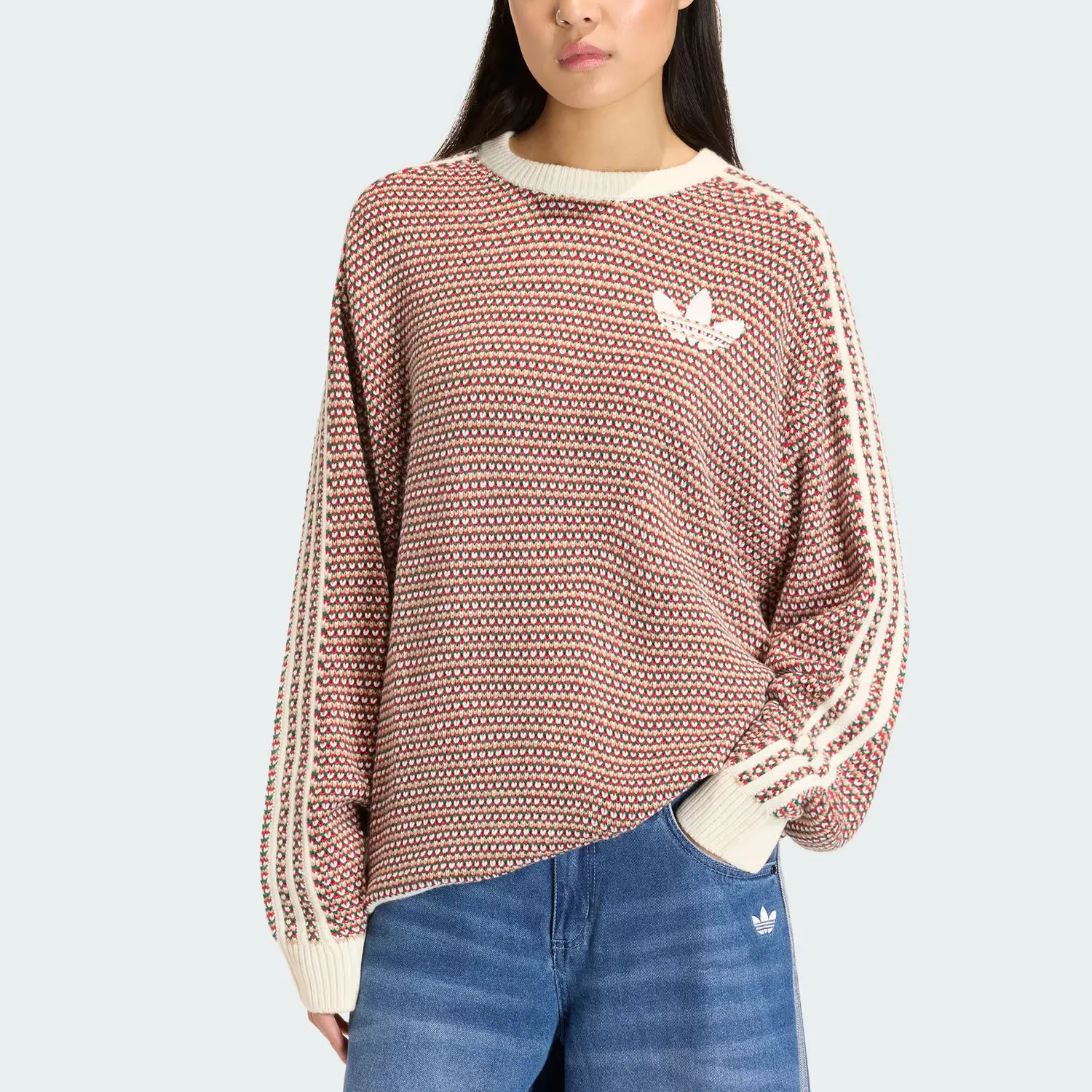 Вязаный свитер Unisex Adidas Originals, белый/зеленый/красный — фото 3