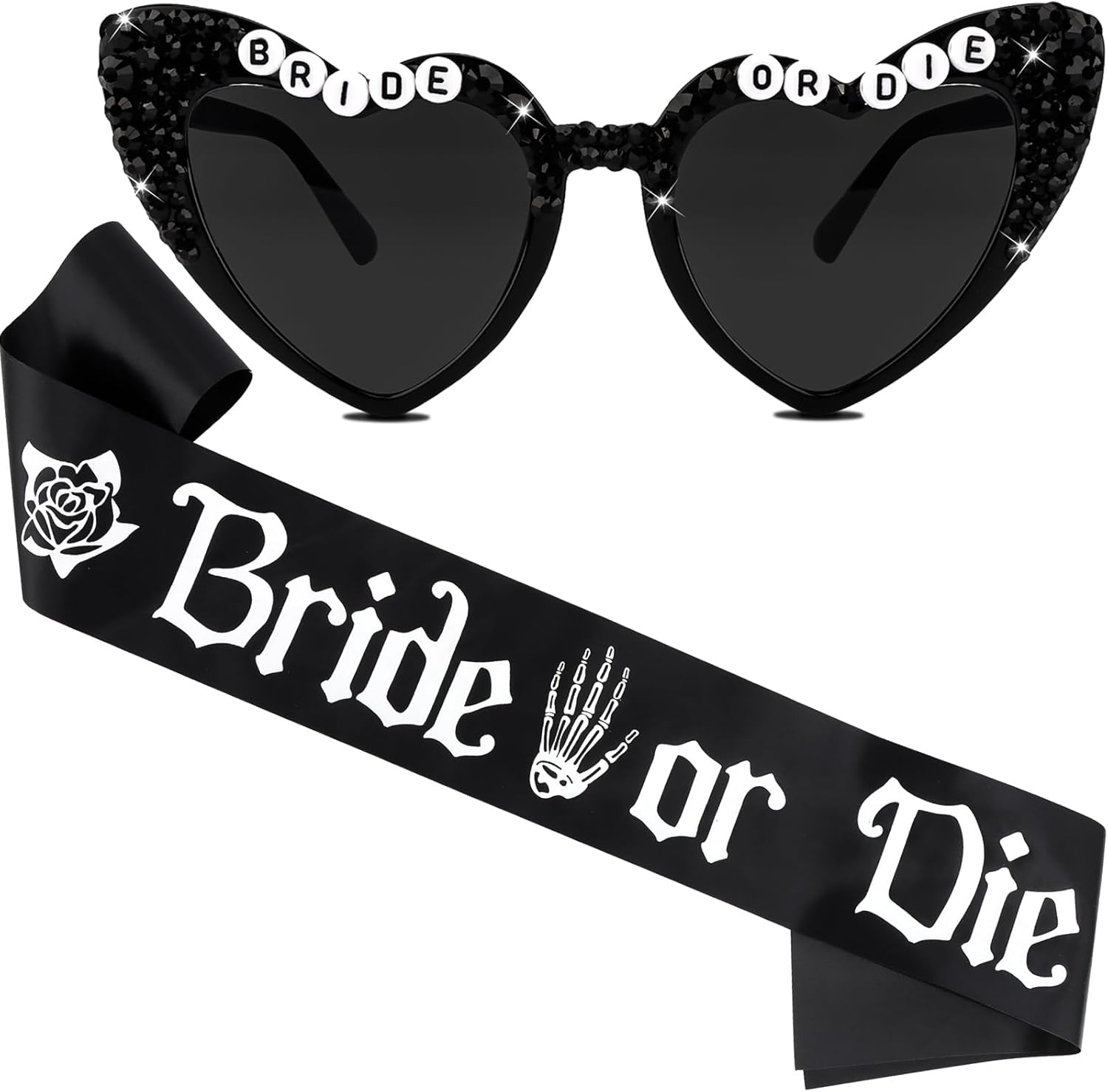 

Черный готический комплект из солнцезащитных очков и пояса «Невеста или умри» для девичника, готической свадьбы, костюмов на Хэллоуин и вечеринок в темном стиле KICOSY, Black