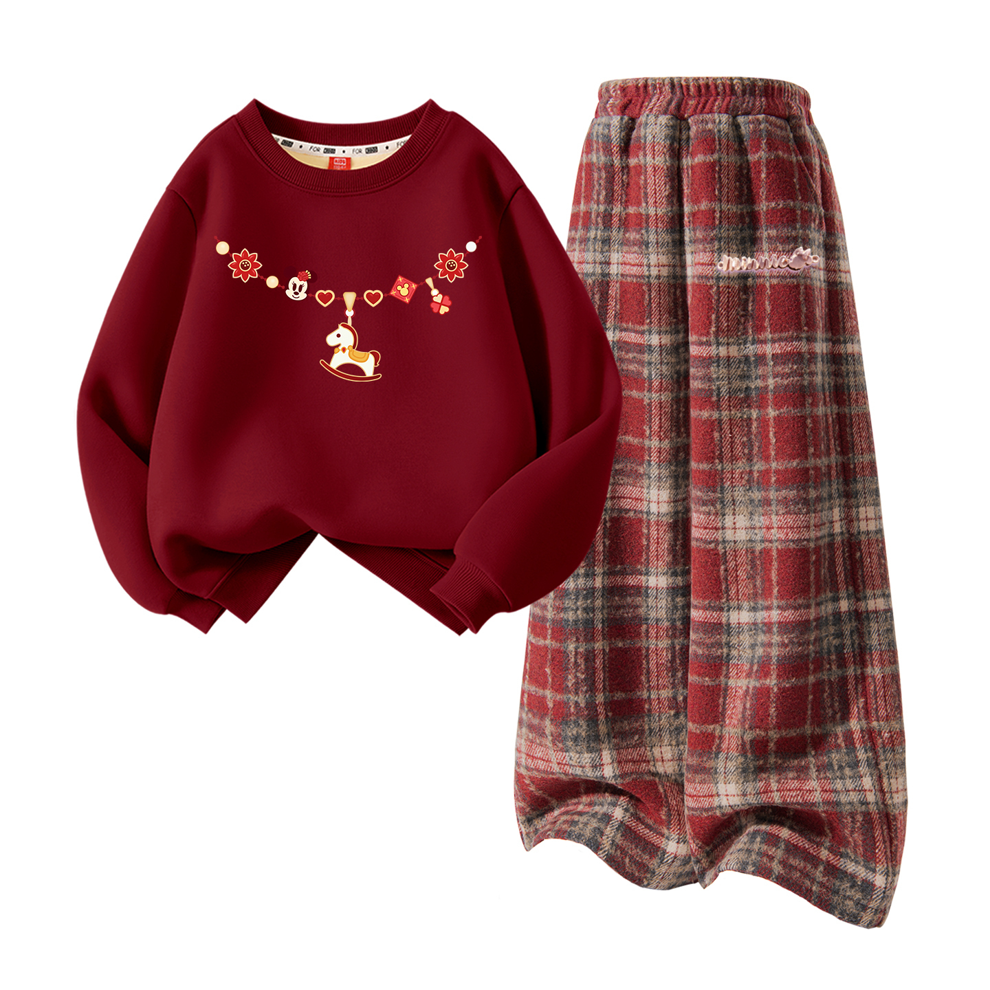 

Детский костюм Tang с круглым вырезом и толстым воротником Disney, [thickened and fleece-lined]di necklace with бордовый+di long metal label k красный plaid