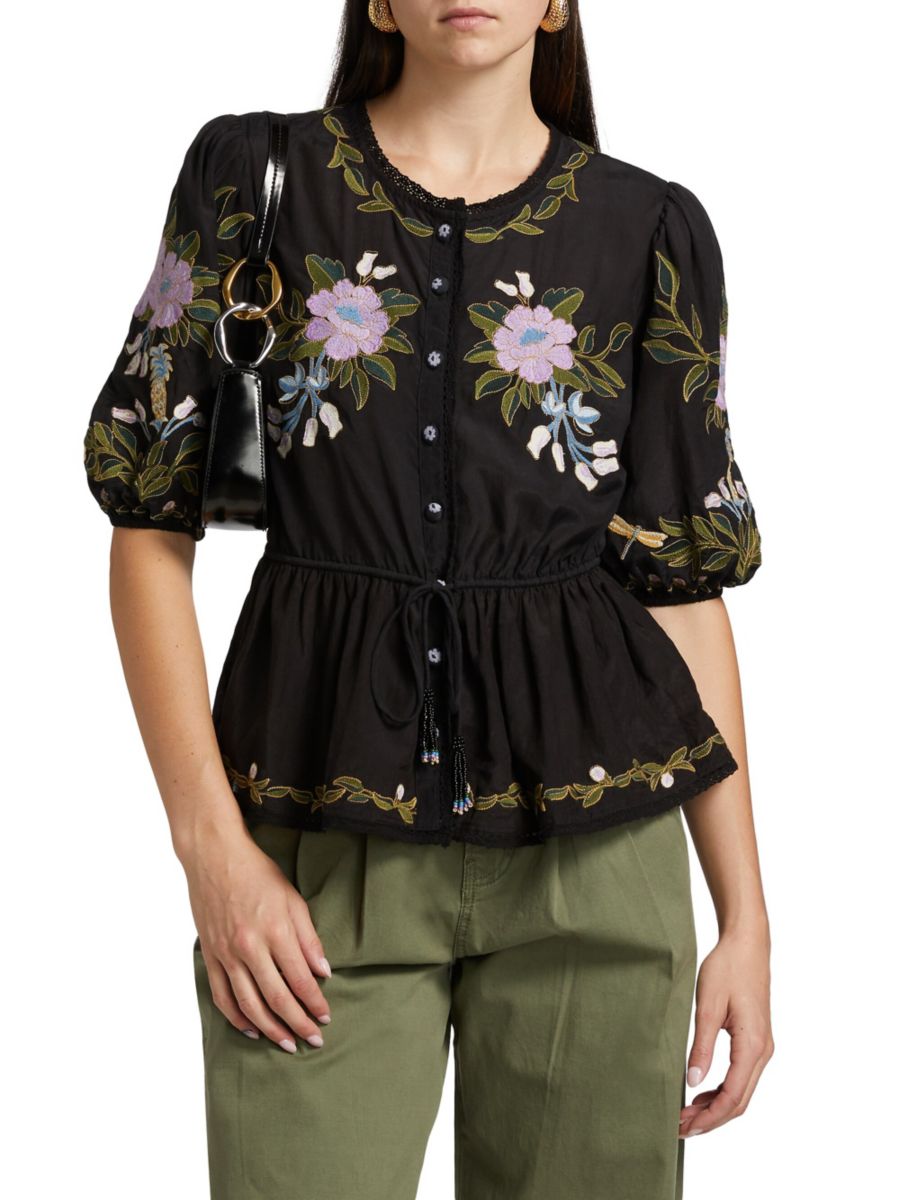 

Вышитый топ Зимний сад Farm Rio, цвет Winter Garden Black
