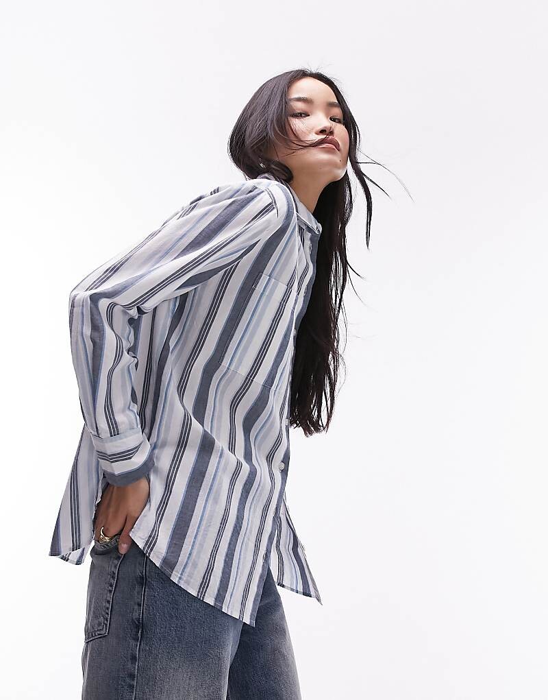 

Голубо-яркая блузка-рубашка в полоску Topshop