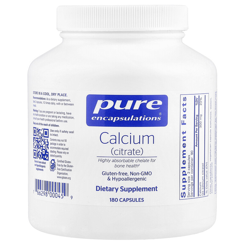 

Pure Encapsulations, Кальций (цитрат), 300 мг, 180 капсул (150 мг на капсулу)