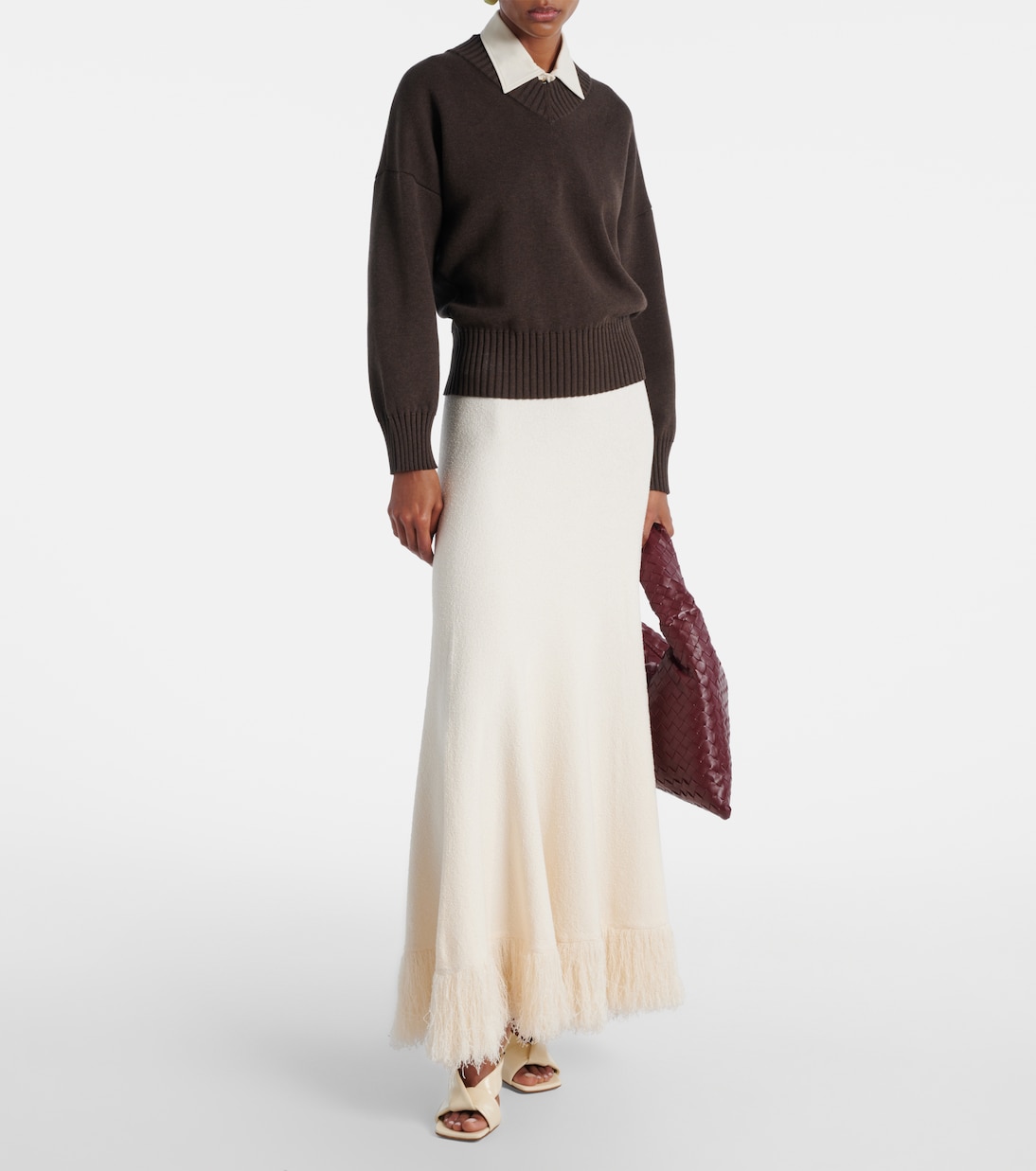 Юбка макси из трикотажной хлопковой смеси Bottega Veneta, белый — фото 2