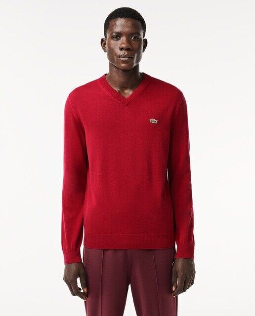 

Мужской свитер из органического хлопка с v-образным вырезом Lacoste, бордовый