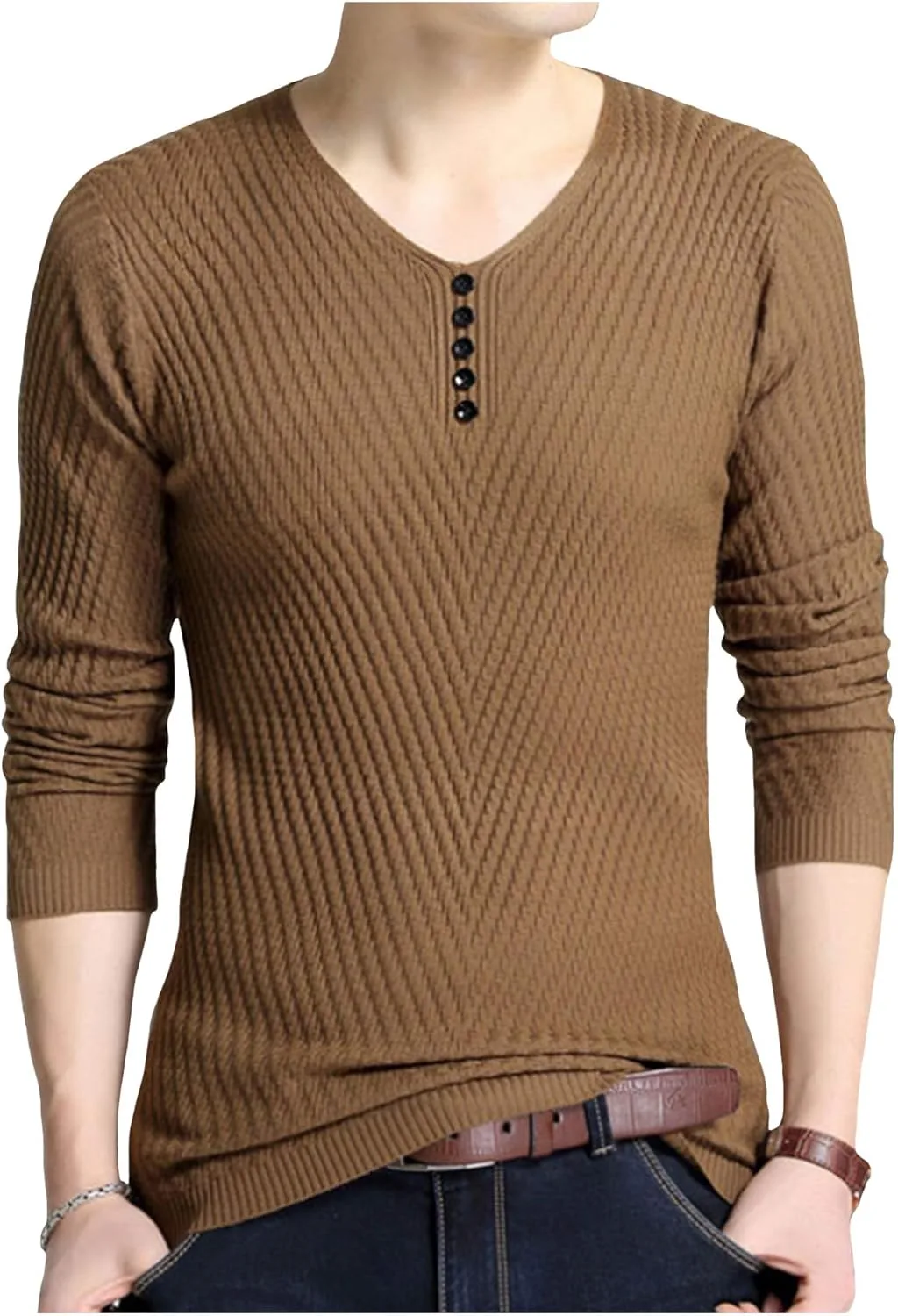 

Мужской однотонный свитер с V-образным вырезом и slim fit Legou