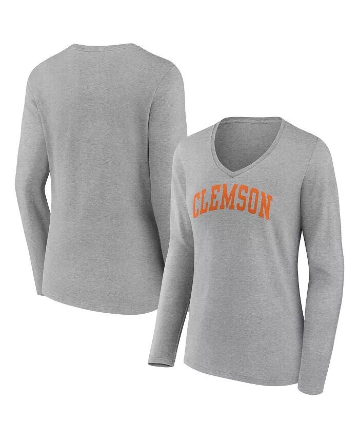 

Женская футболка Clemson Tigers Basic Arch с длинными рукавами и v-образным вырезом Хизер Серая Fanatics